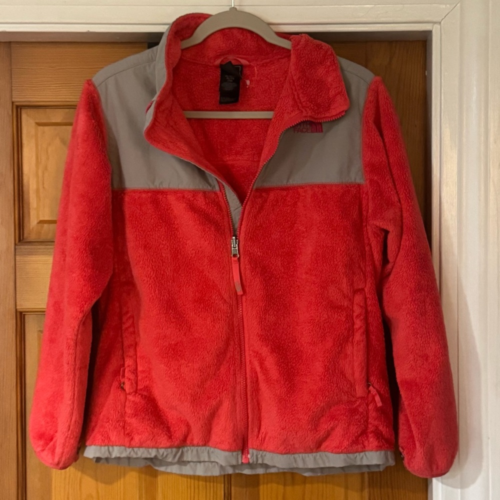 The North Face Girls’ XL (18) Red/Orange & Gray Fleece Full-Zip Jacket